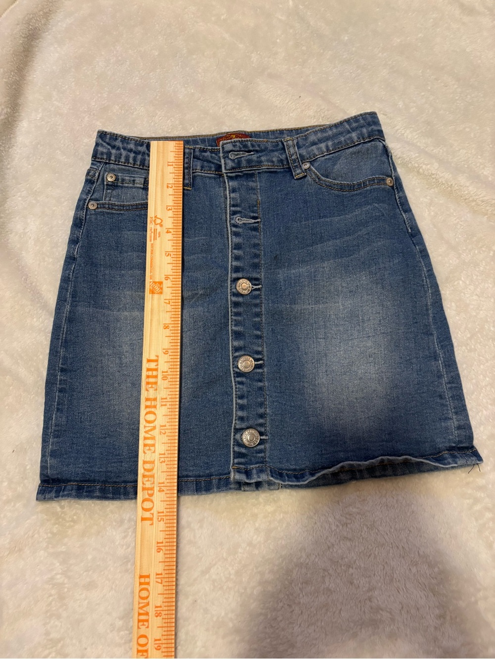 7 For All Mankind Button-Front Denim Mini Skirt in Blue